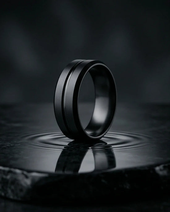 The Shadow Axis: Matte Black Beveled Statement Band