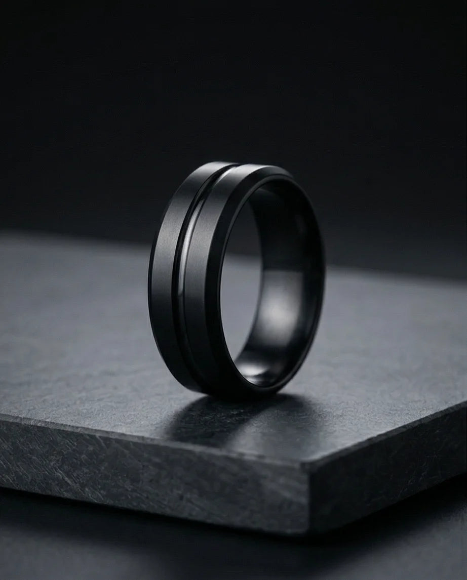 The Shadow Axis: Matte Black Beveled Statement Band