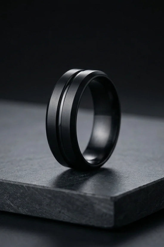 The Shadow Axis: Matte Black Beveled Statement Band