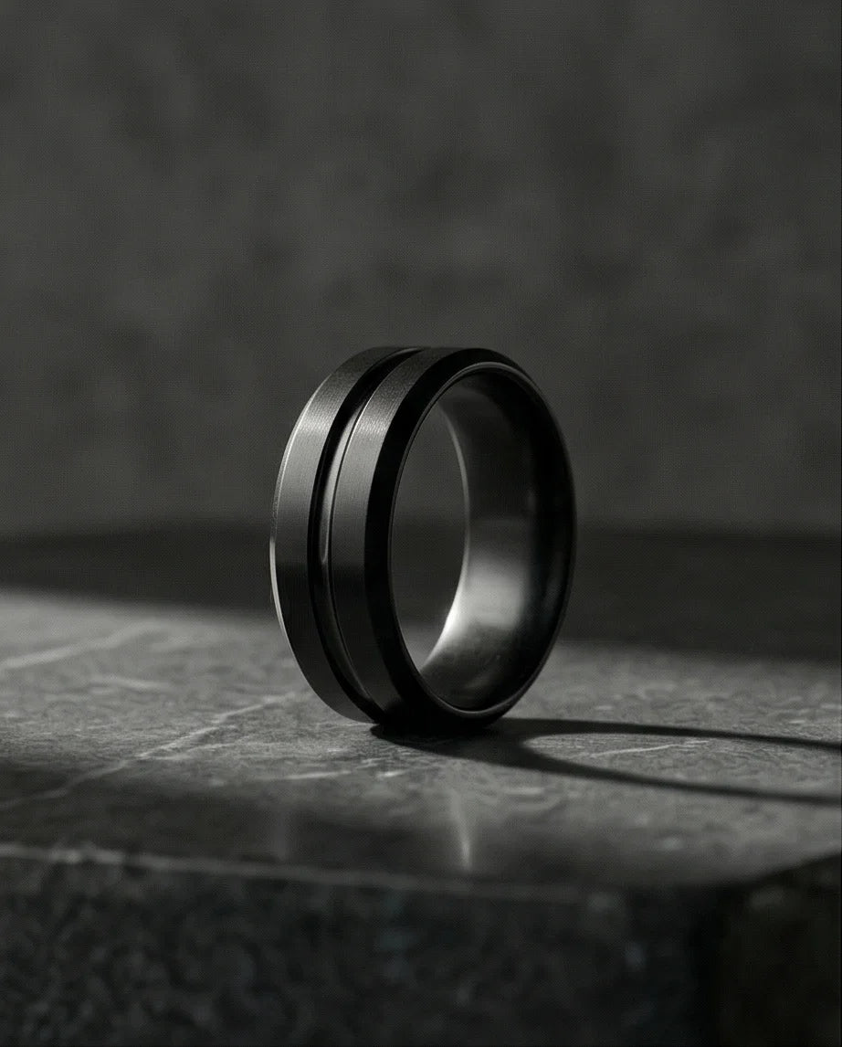 The Shadow Axis: Matte Black Beveled Statement Band