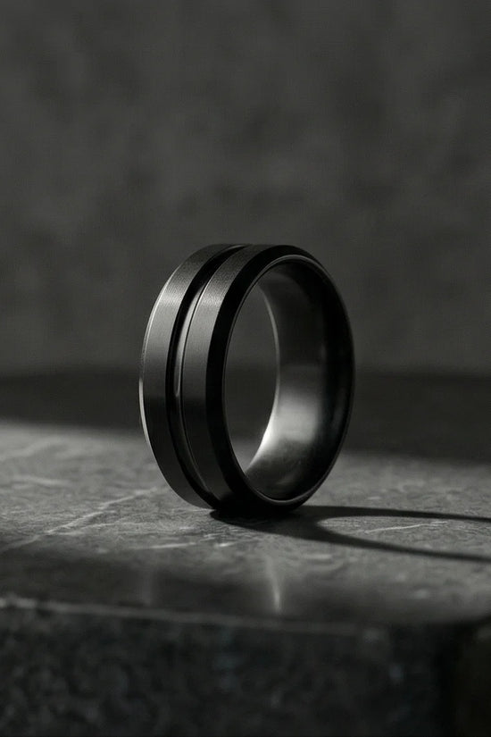 The Shadow Axis: Matte Black Beveled Statement Band