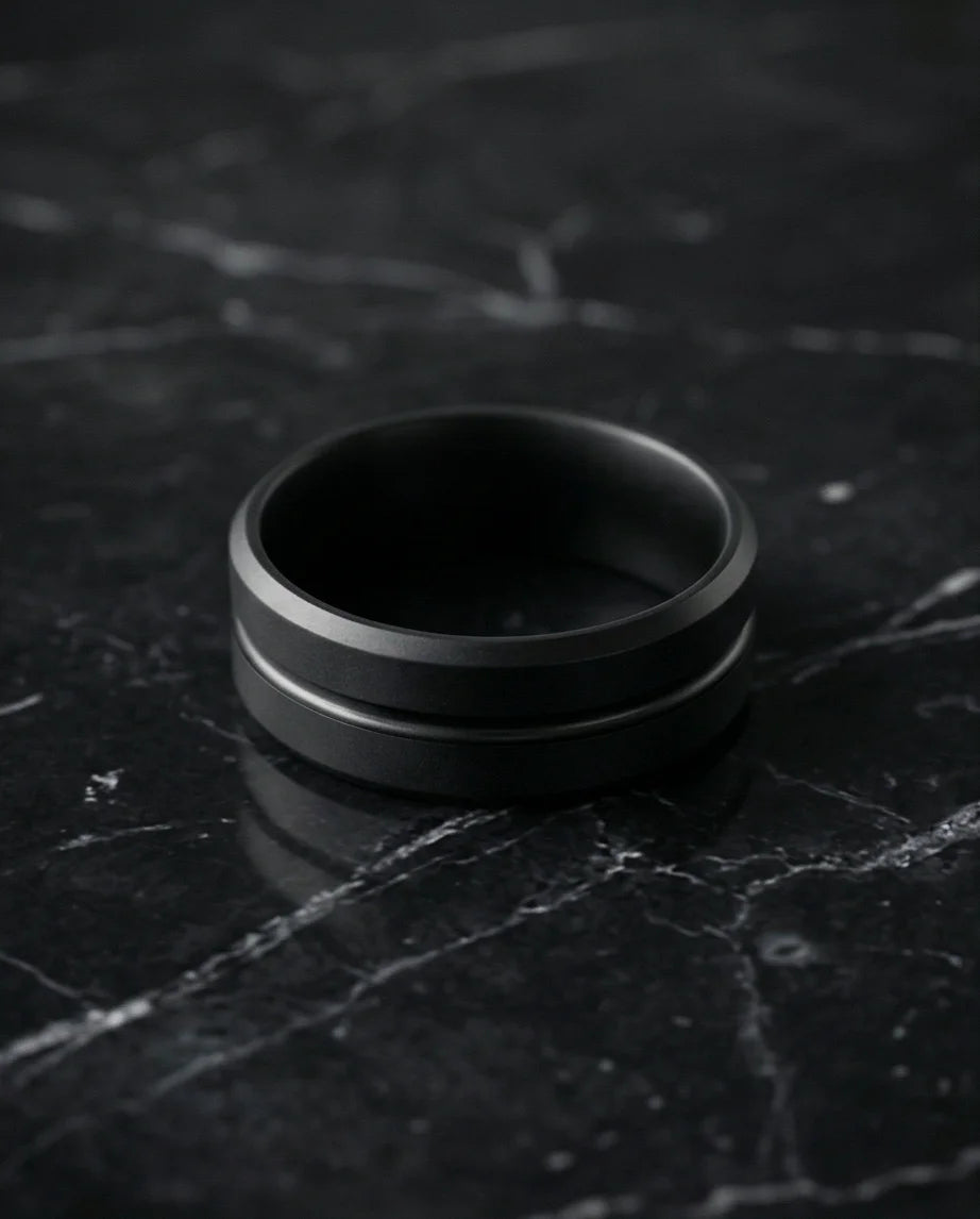 The Shadow Axis: Matte Black Beveled Statement Band