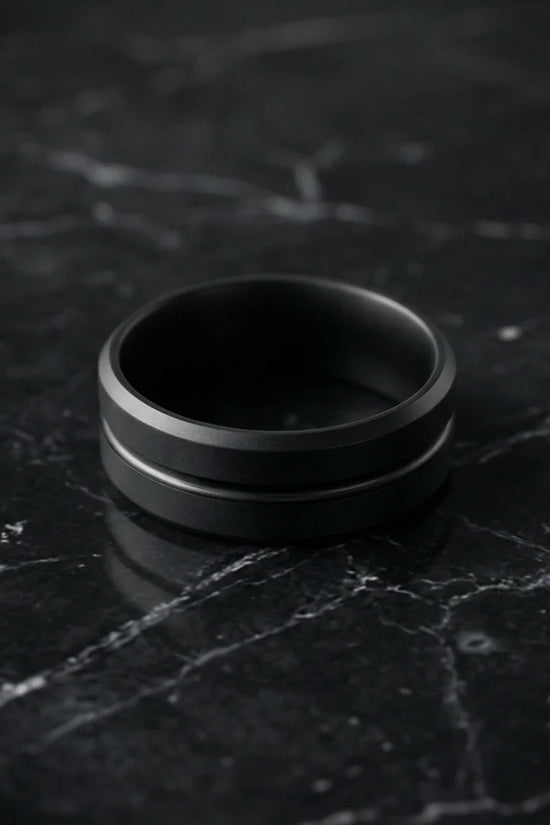 The Shadow Axis: Matte Black Beveled Statement Band