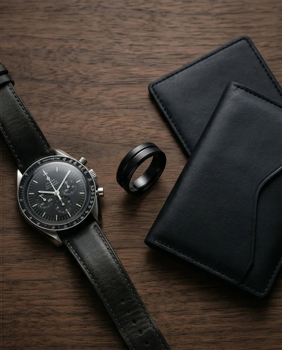 The Shadow Axis: Matte Black Beveled Statement Band