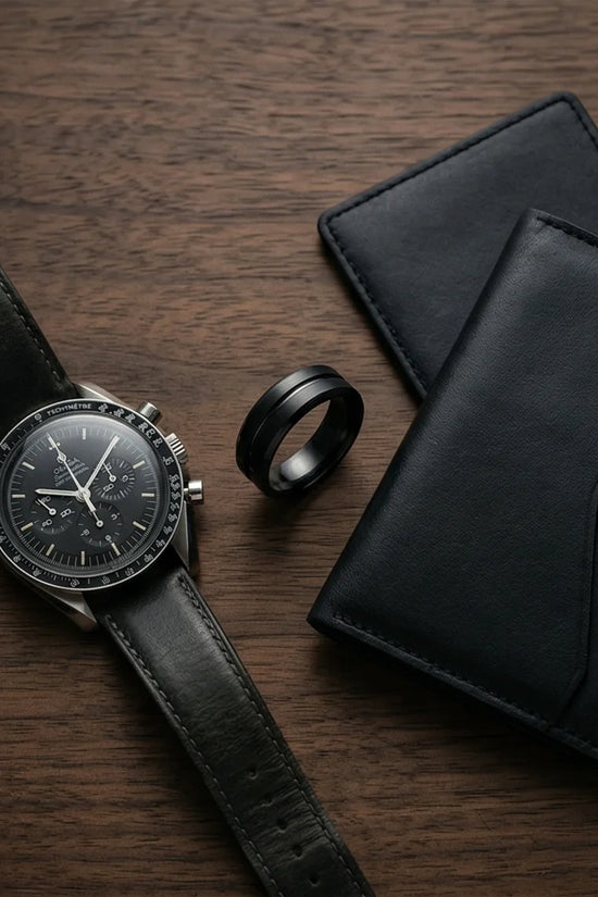The Shadow Axis: Matte Black Beveled Statement Band