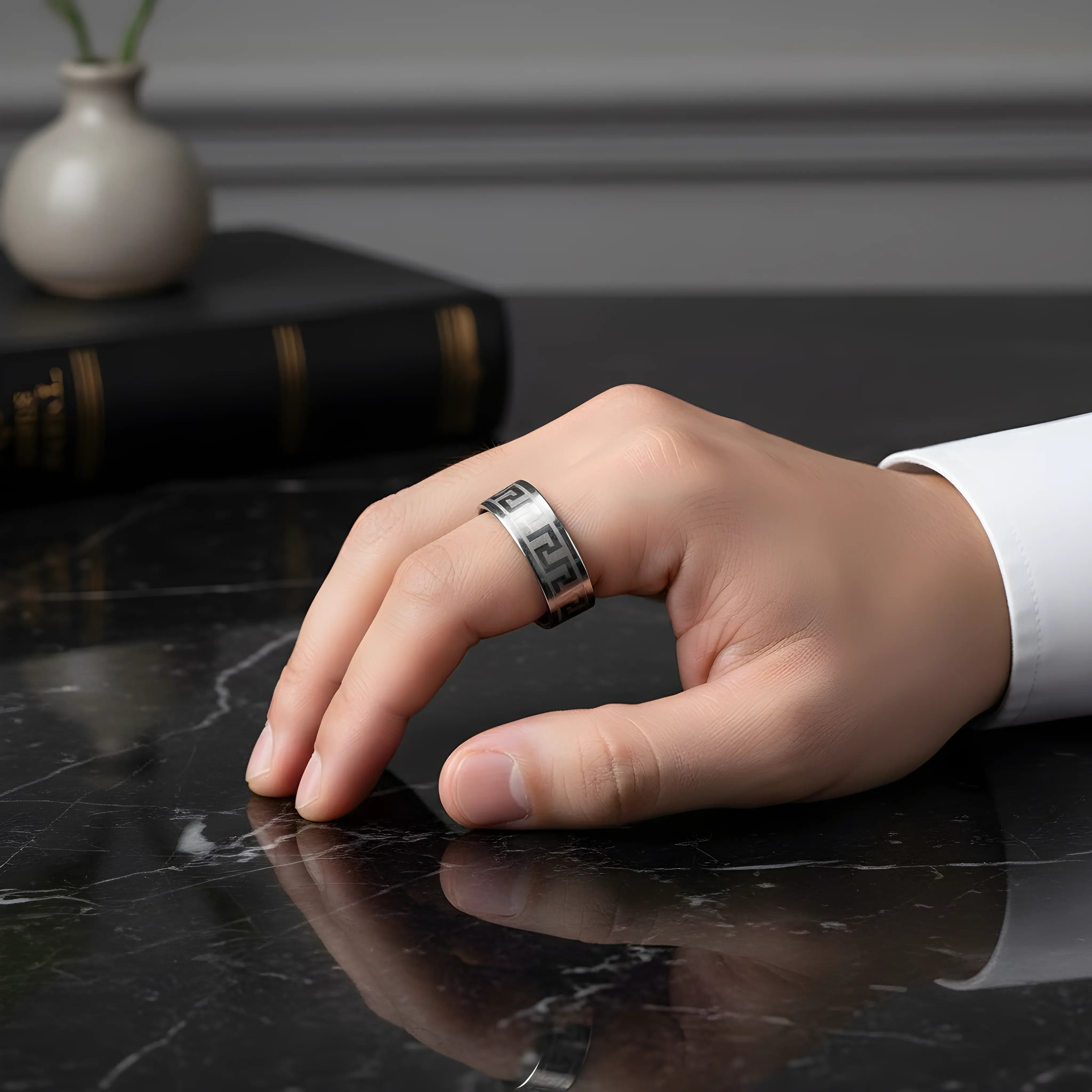 Stainless Steel Greek Pattern Ring 6.5cm