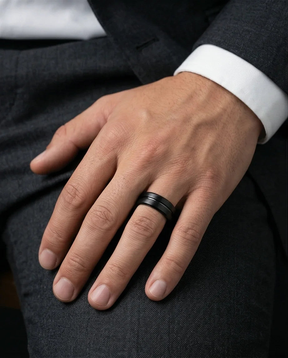 The Shadow Axis: Matte Black Beveled Statement Band