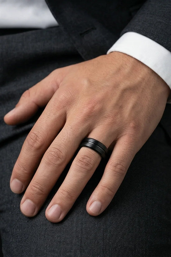 The Shadow Axis: Matte Black Beveled Statement Band