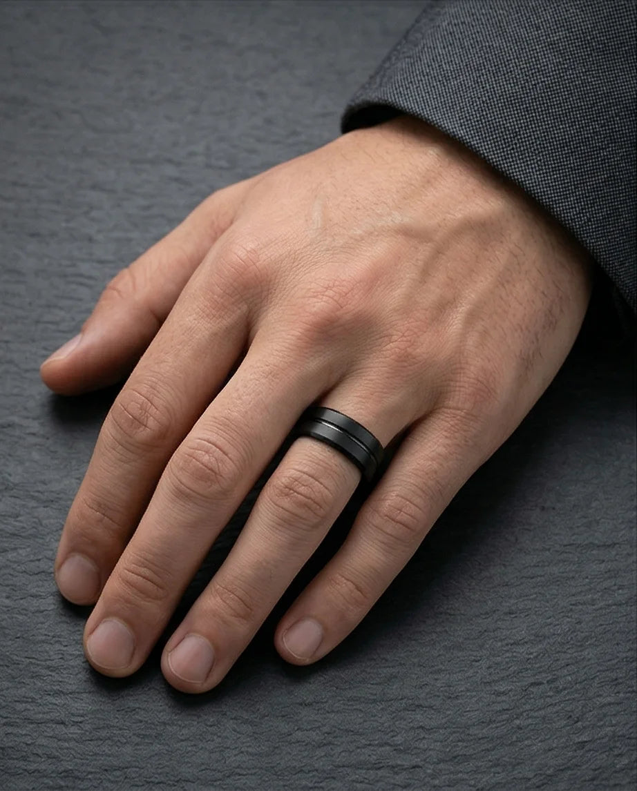 The Shadow Axis: Matte Black Beveled Statement Band