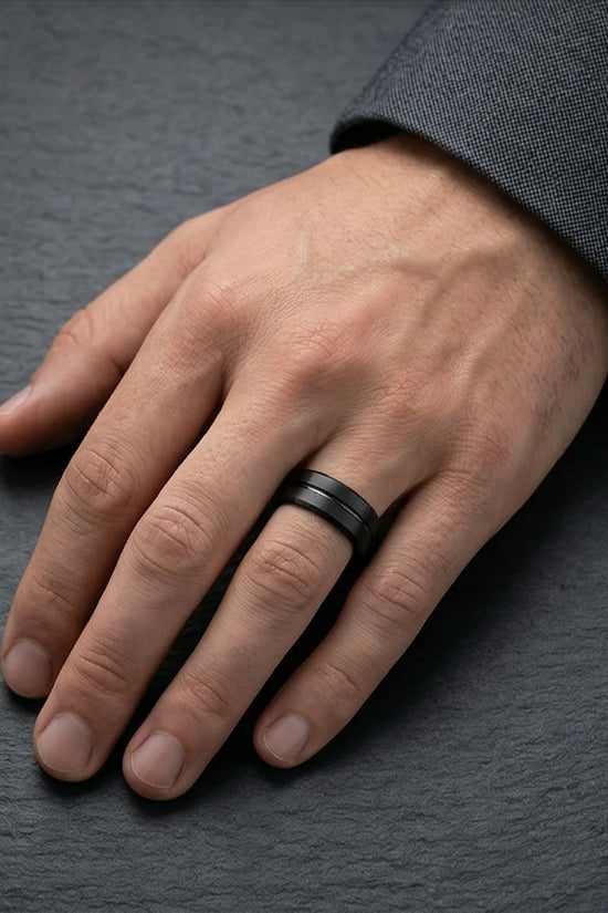 The Shadow Axis: Matte Black Beveled Statement Band