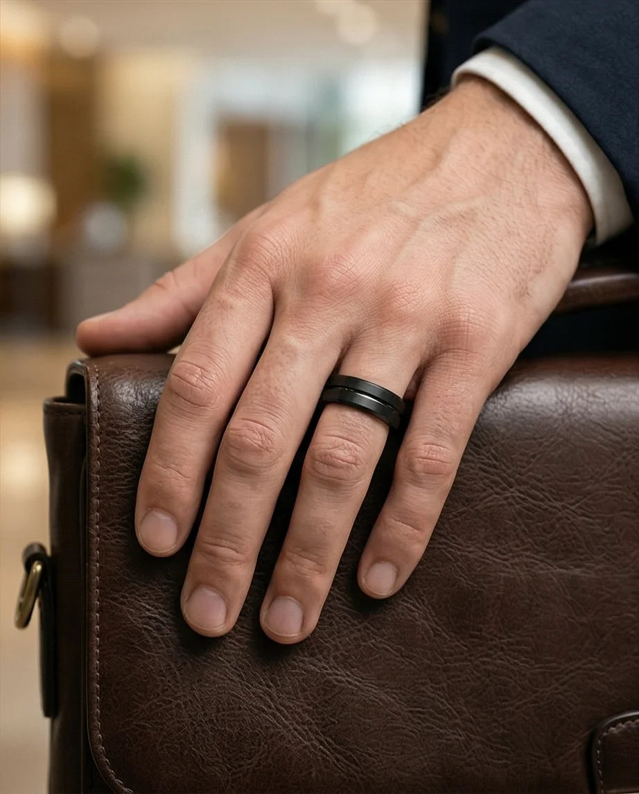 The Shadow Axis: Matte Black Beveled Statement Band