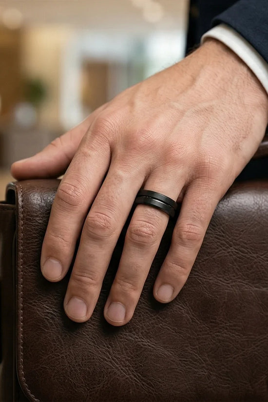 The Shadow Axis: Matte Black Beveled Statement Band