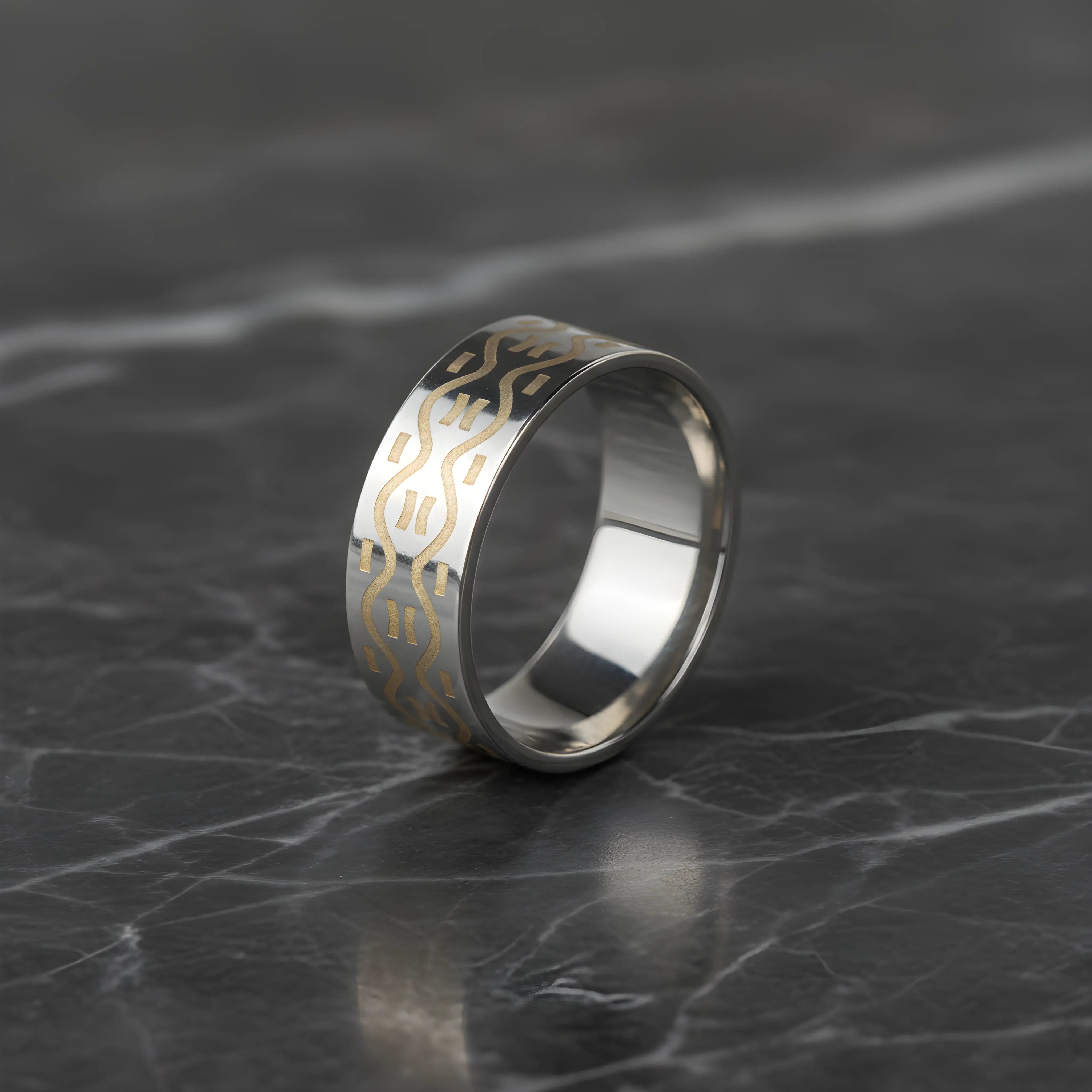 Silver & Gold Pattern Stainless Steel Ring 6.5cm