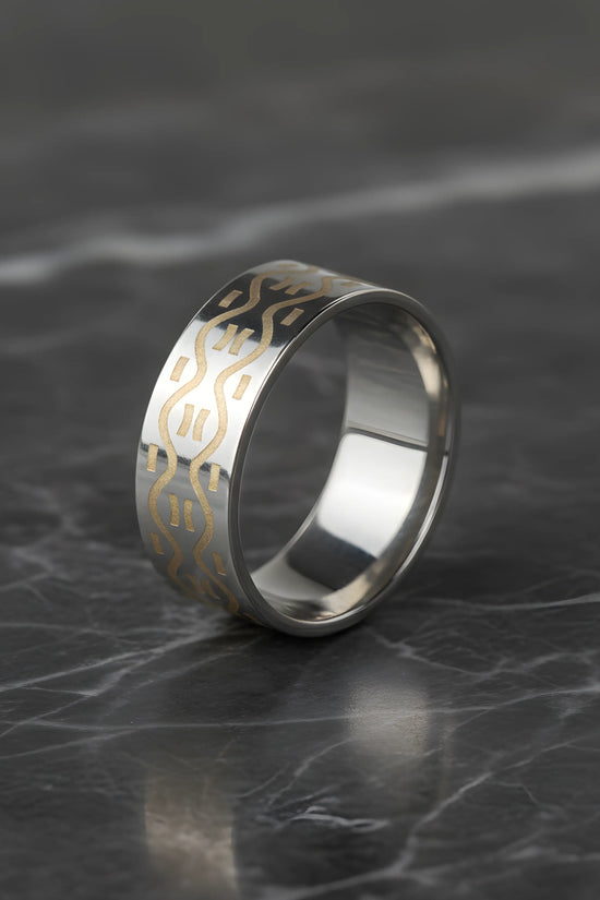 Silver & Gold Pattern Stainless Steel Ring 6.5cm