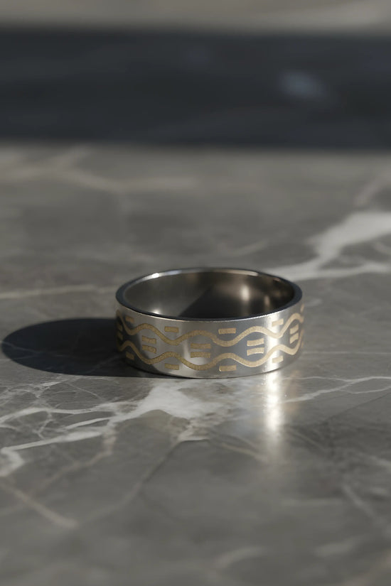 Silver & Gold Pattern Stainless Steel Ring 6.5cm