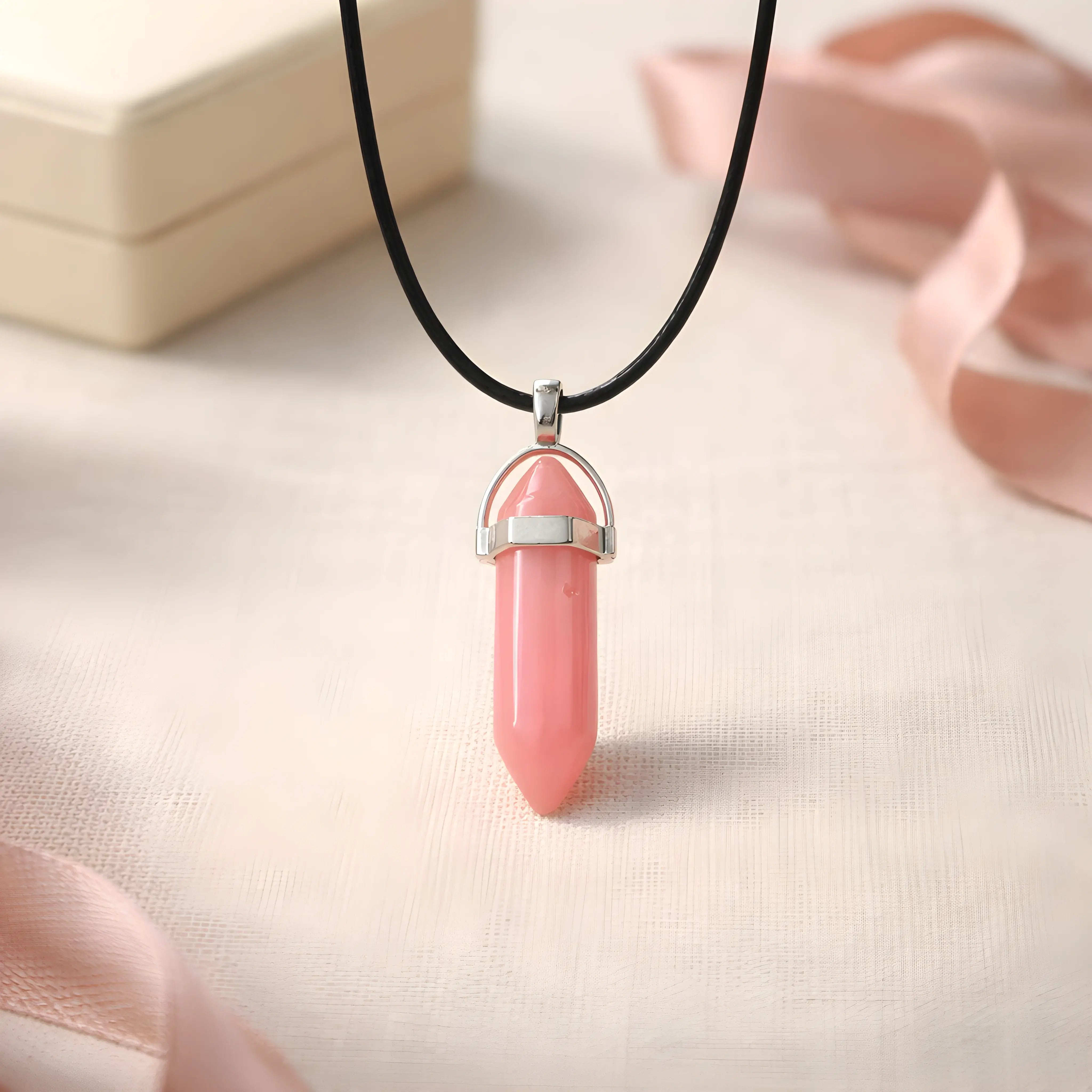 Serene Rose: Minimalist Pink Obelisk Pendant