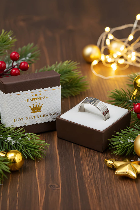 Silver & Gold Pattern Stainless Steel Ring 6.5cm