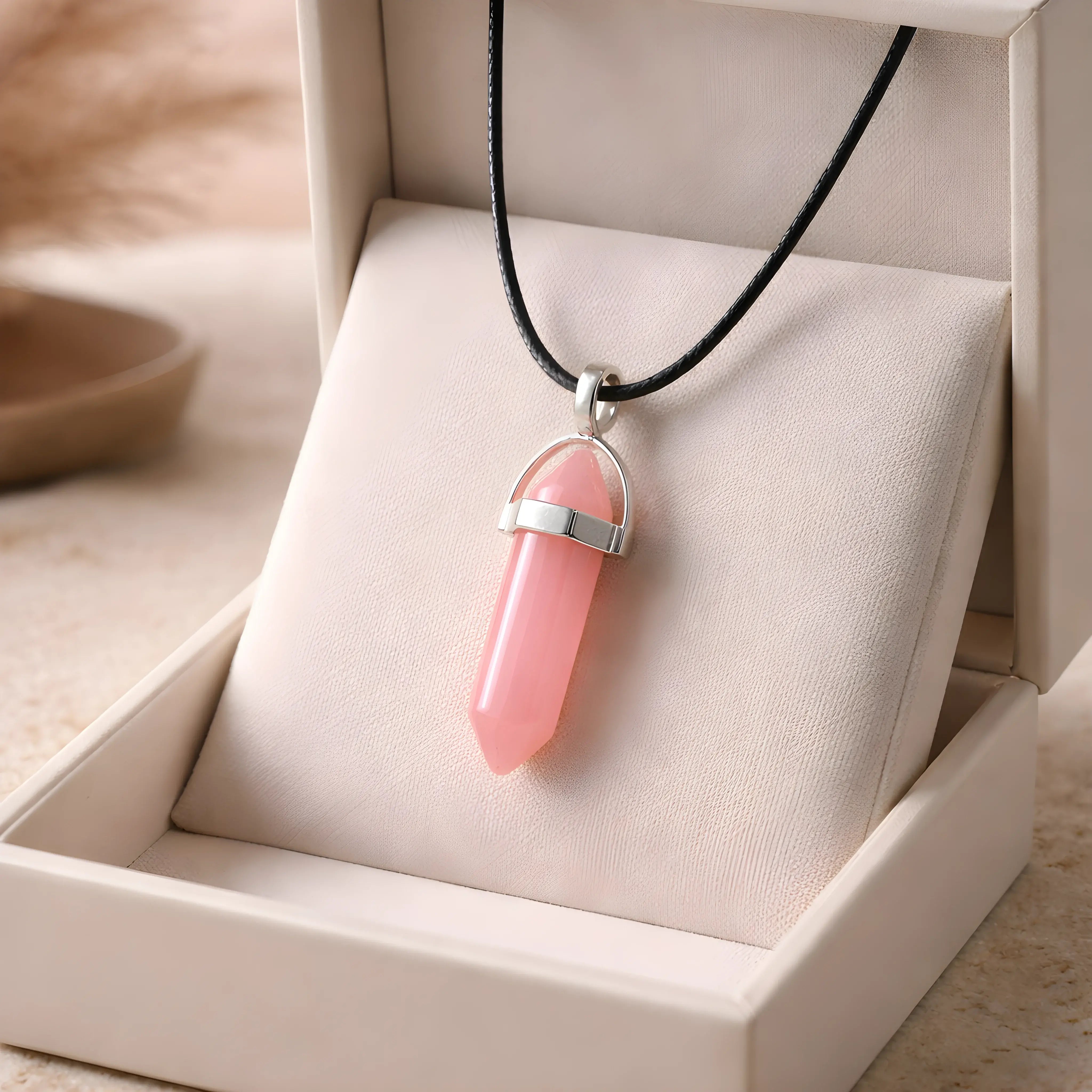 Serene Rose: Minimalist Pink Obelisk Pendant