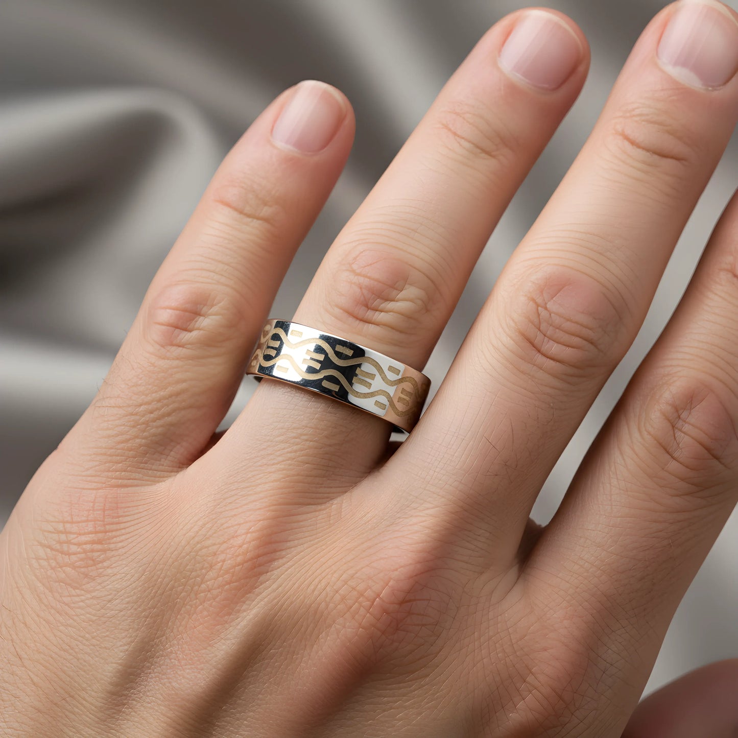 Silver & Gold Pattern Stainless Steel Ring 6.5cm