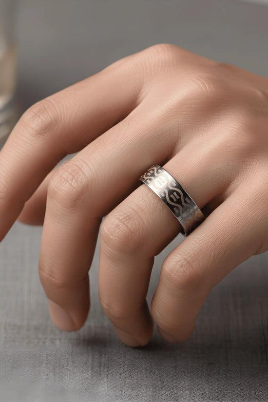 Silver & Gold Pattern Stainless Steel Ring 6.5cm