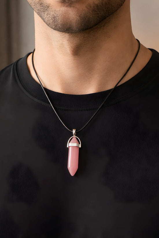 Serene Rose: Minimalist Pink Obelisk Pendant