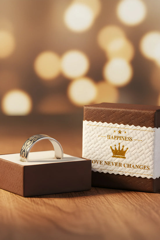 Silver & Gold Pattern Stainless Steel Ring 6.5cm