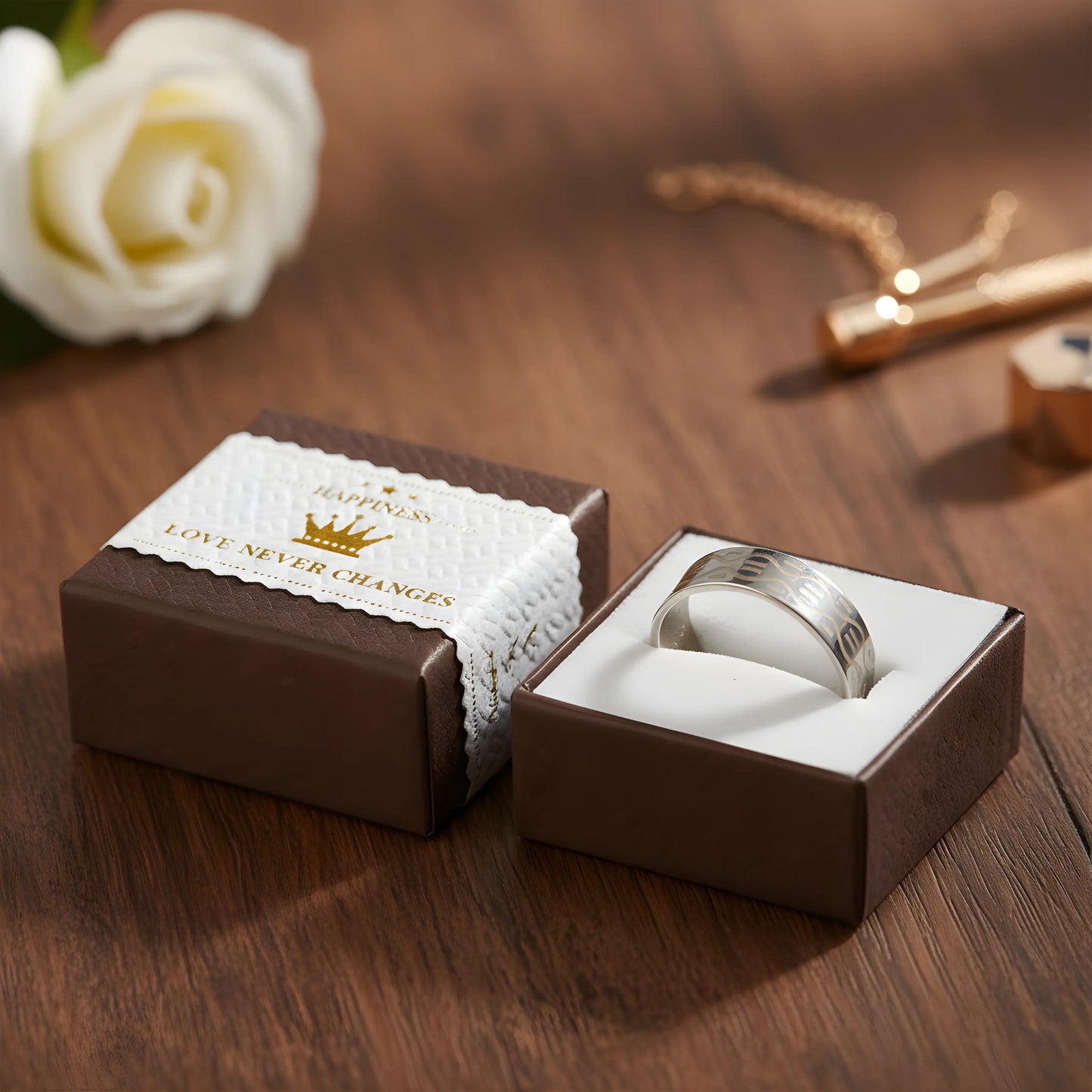 Silver & Gold Pattern Stainless Steel Ring 6.5cm