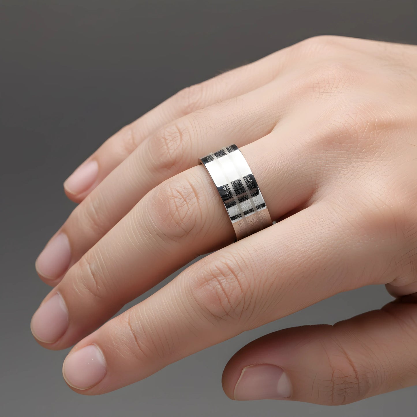 Brushed Stainless Steel Stripe Ring 5.9cm