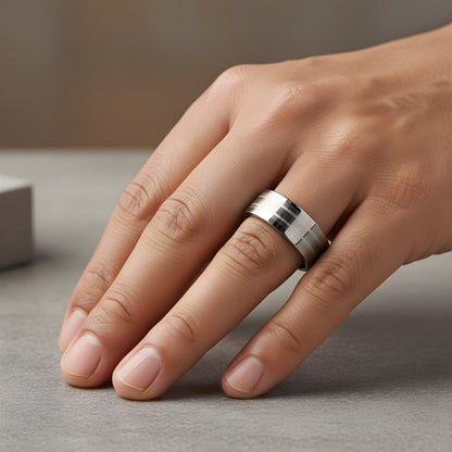 Brushed Stainless Steel Stripe Ring 5.9cm