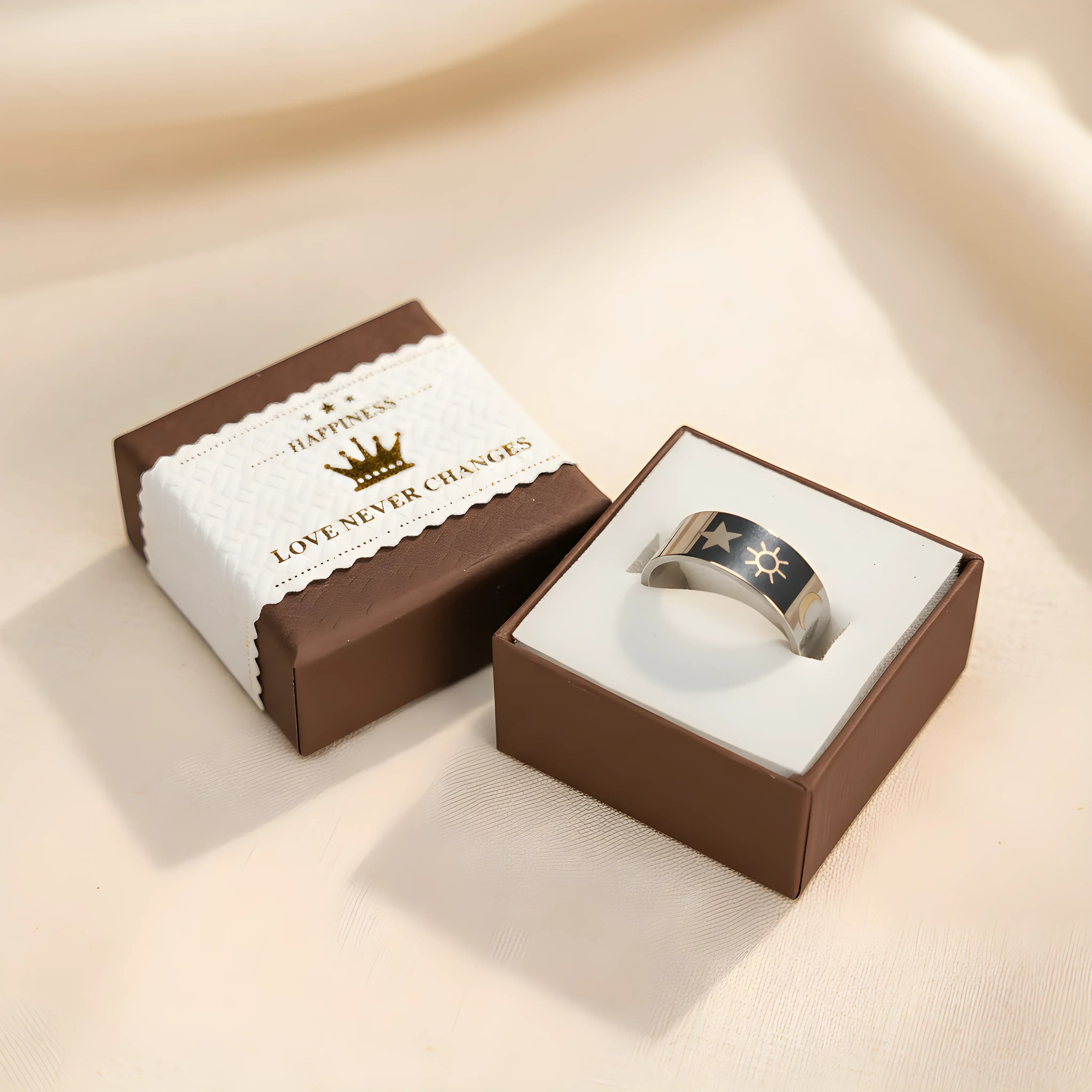 Stainless Steel Sun & Star Engraved Ring 5.6cm