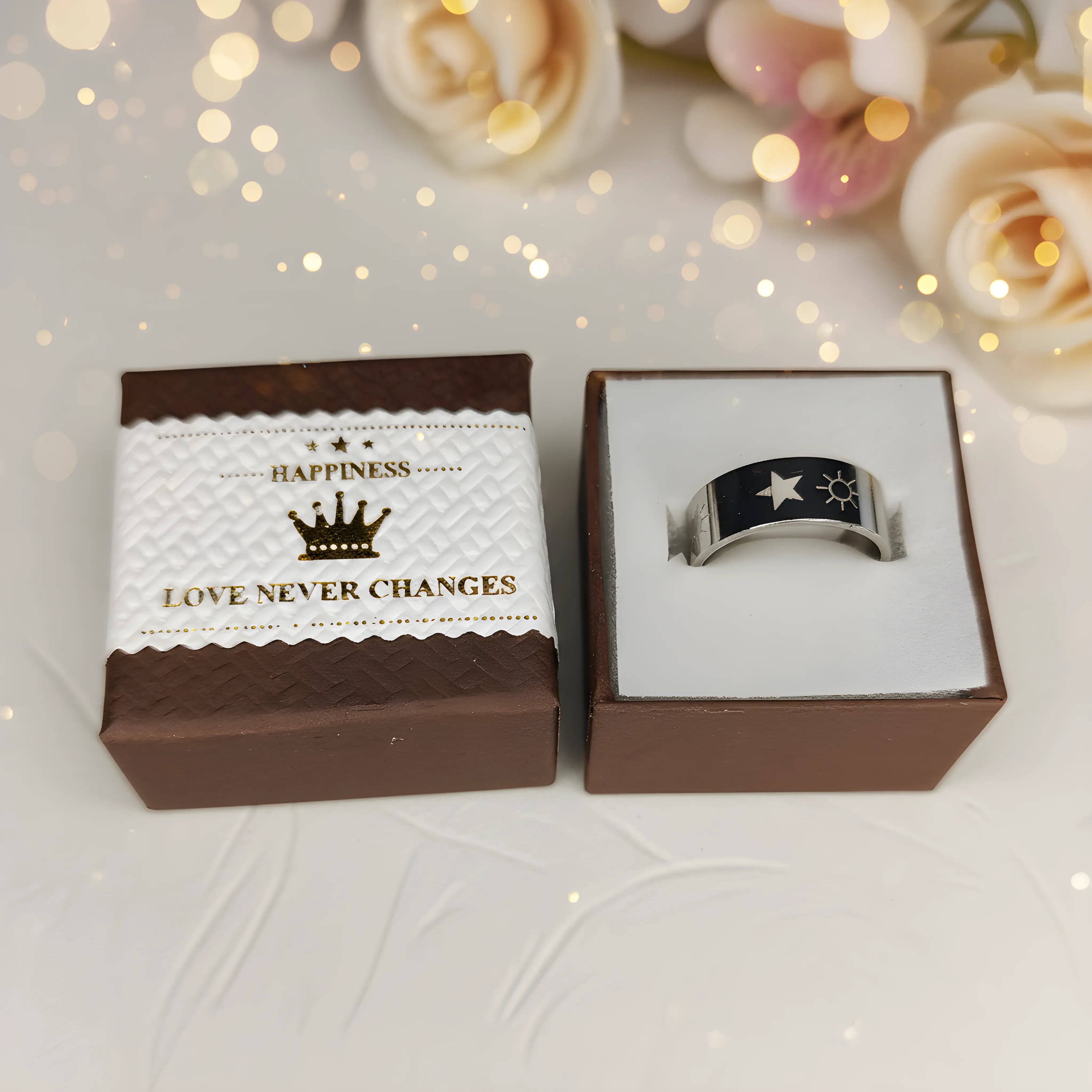 Stainless Steel Sun & Star Engraved Ring 5.6cm