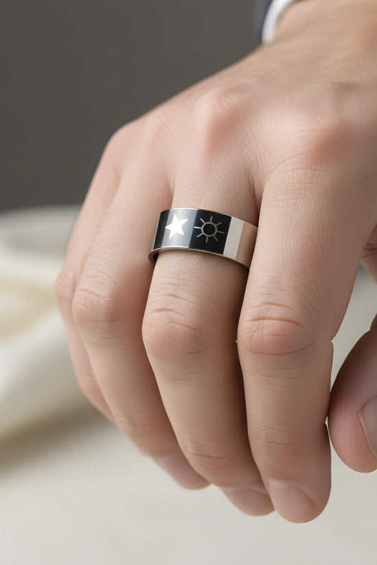 Stainless Steel Sun & Star Engraved Ring 5.6cm
