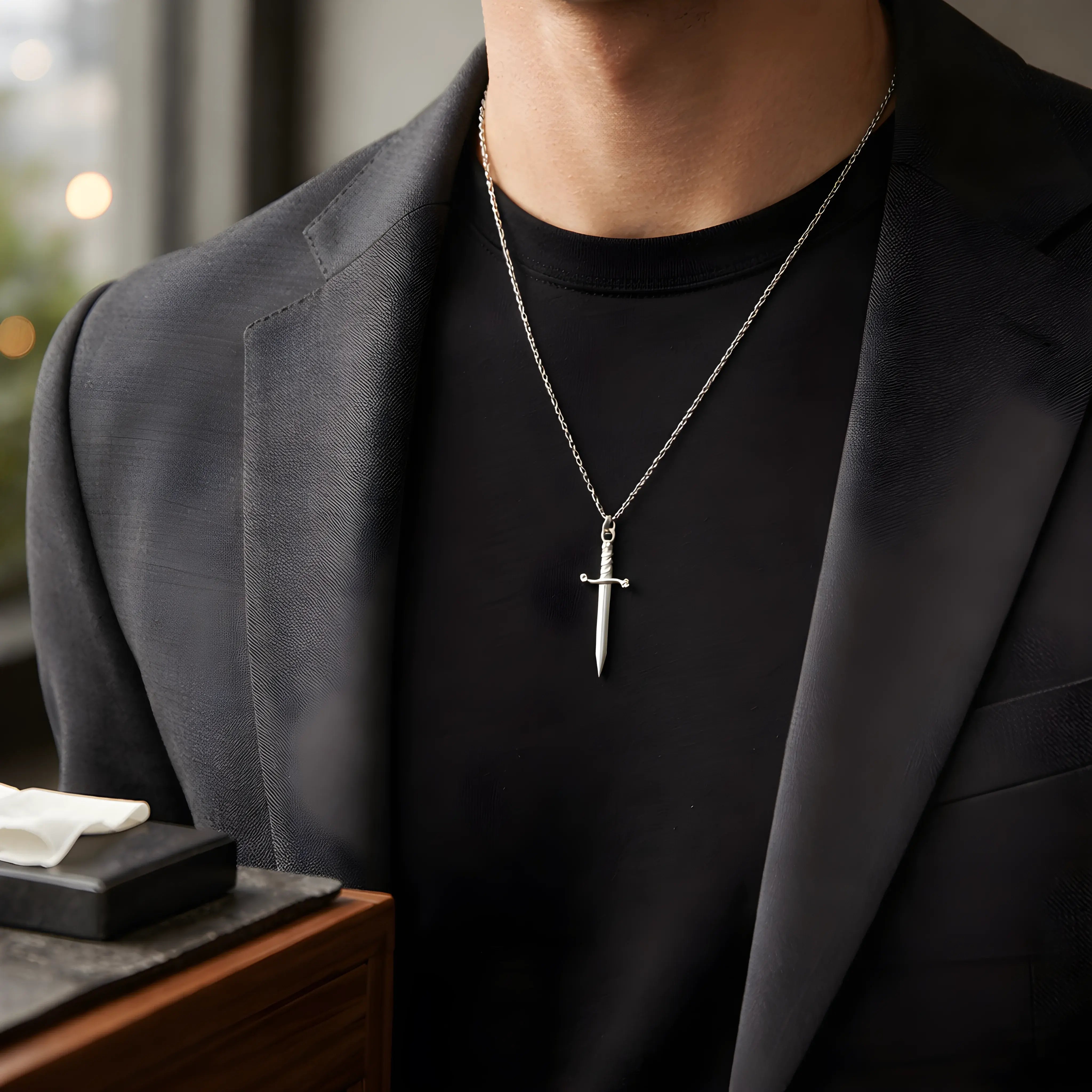 The Vanguard Blade: Detailed Silver Dagger Pendant