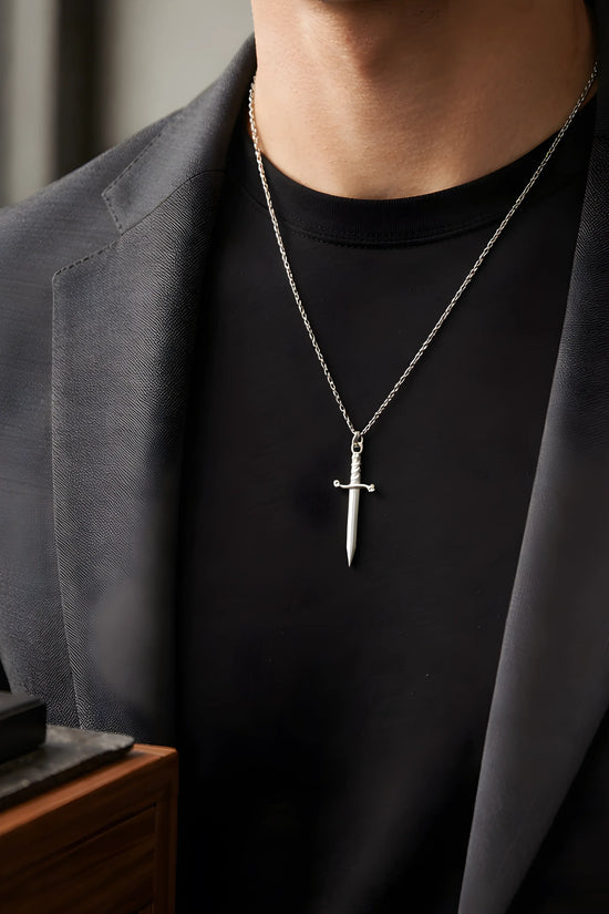 The Vanguard Blade: Detailed Silver Dagger Pendant