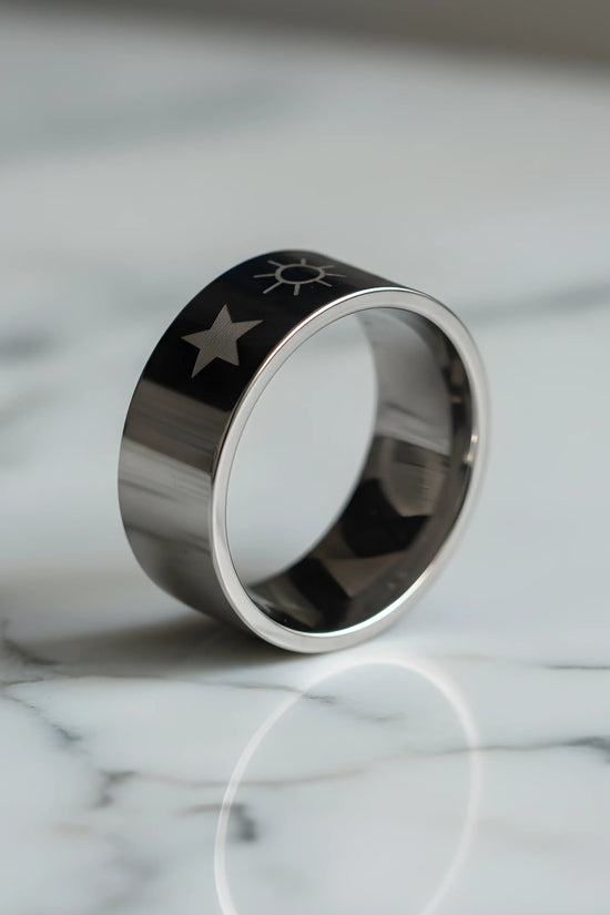 Stainless Steel Sun & Star Engraved Ring 5.6cm