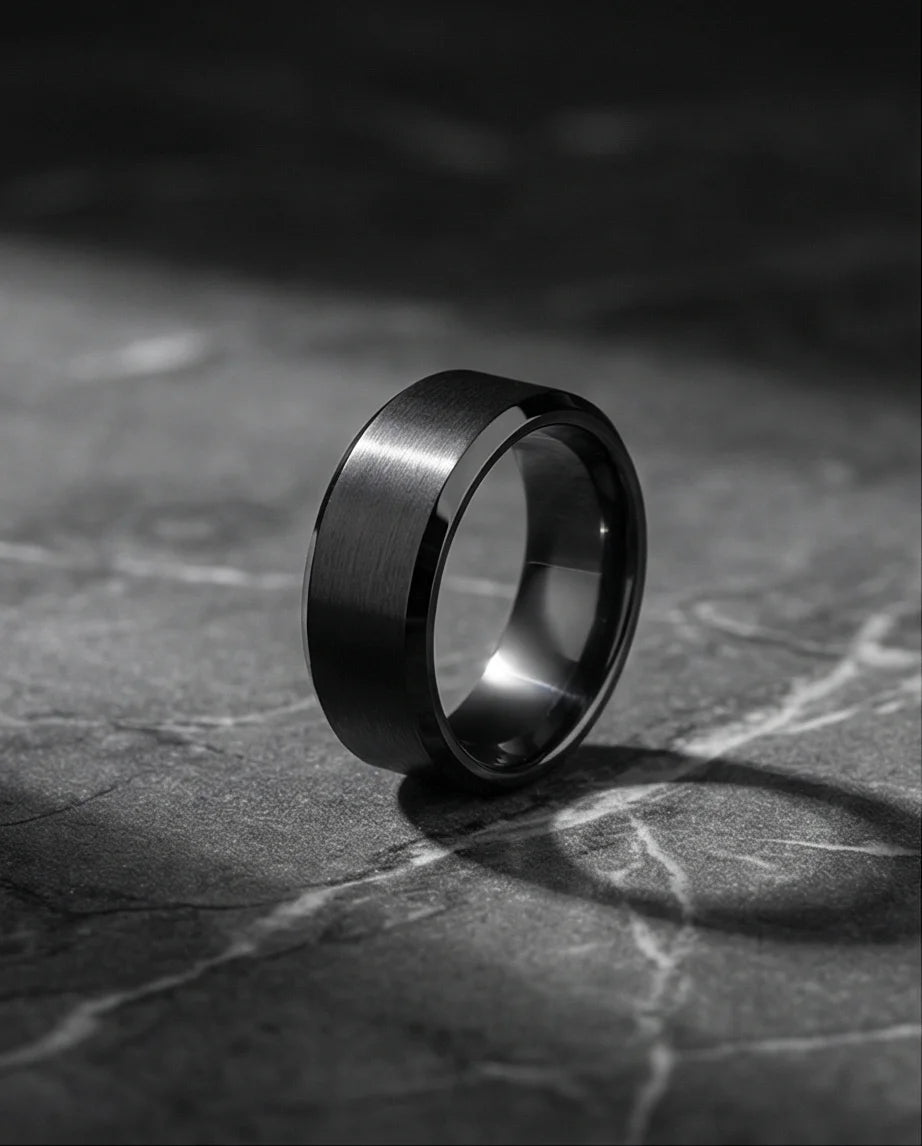 The Midnight Stealth: Matte Black Beveled Ring