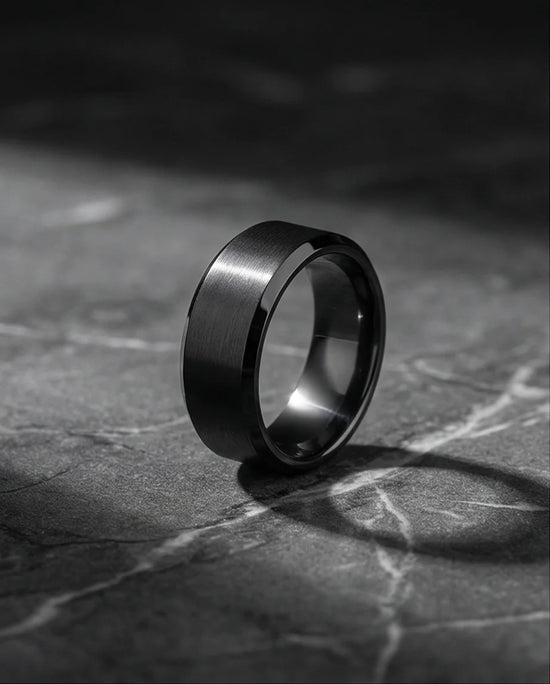 The Midnight Stealth: Matte Black Beveled Ring