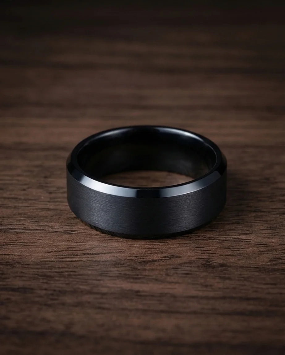 The Midnight Stealth: Matte Black Beveled Ring