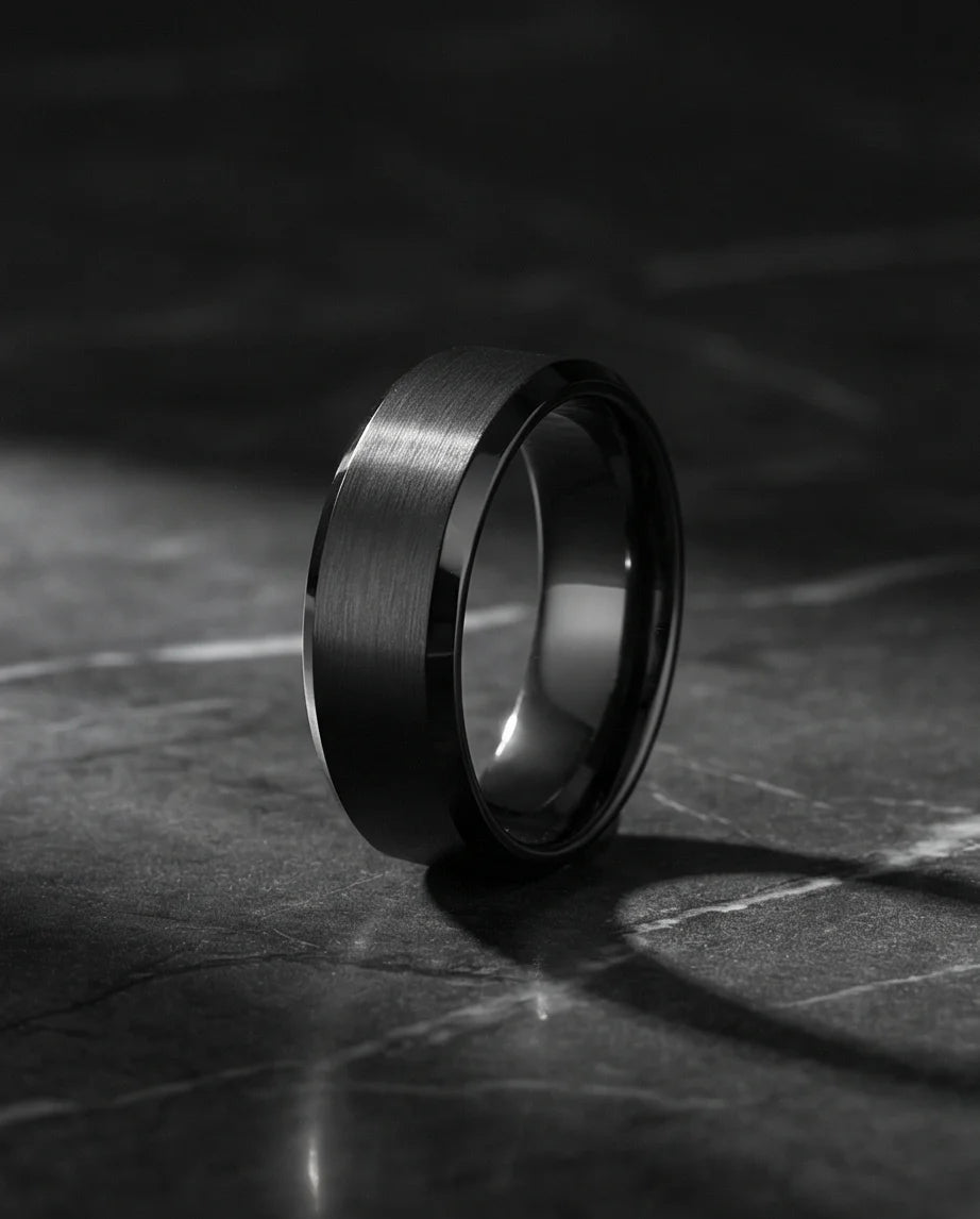 The Midnight Stealth: Matte Black Beveled Ring