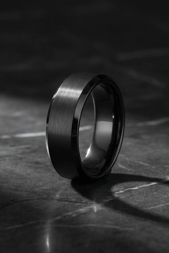 The Midnight Stealth: Matte Black Beveled Ring