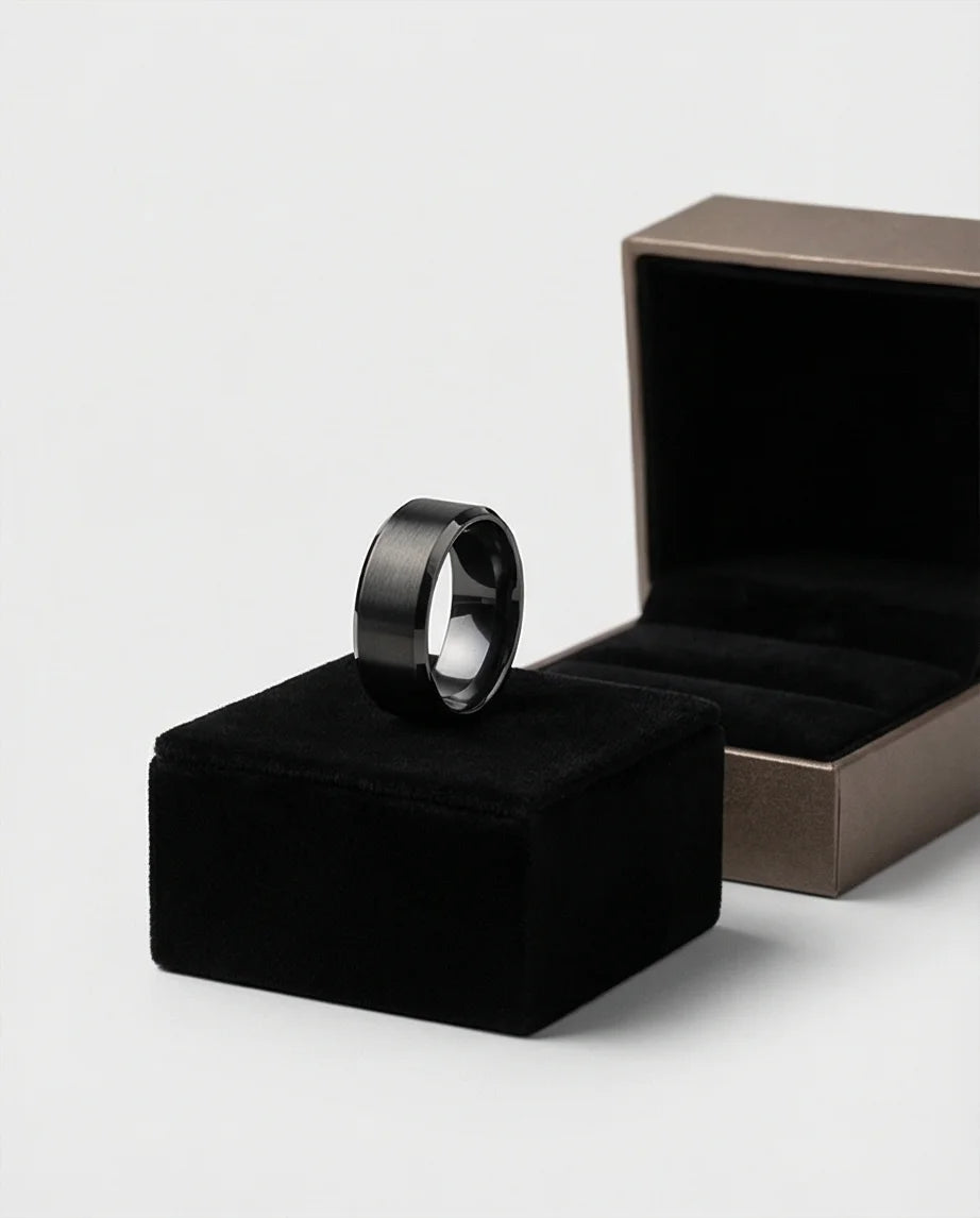 The Midnight Stealth: Matte Black Beveled Ring