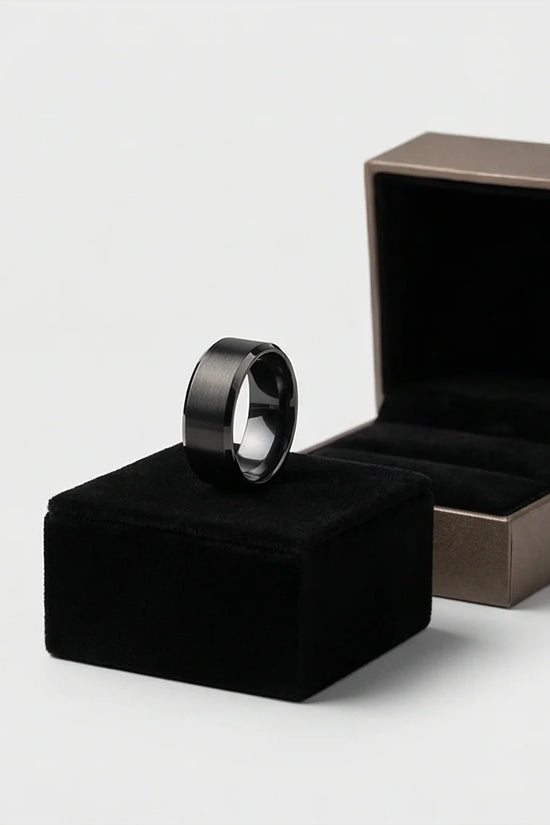 The Midnight Stealth: Matte Black Beveled Ring