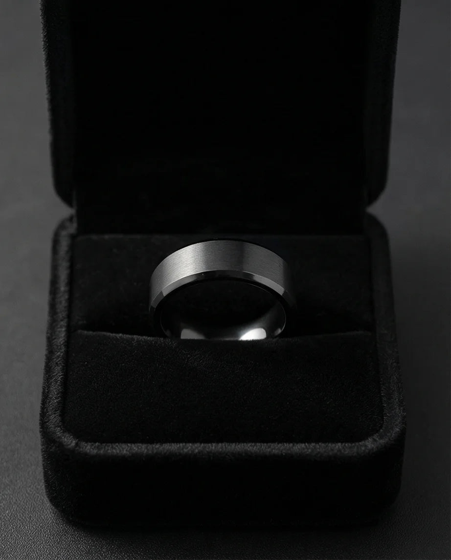 The Midnight Stealth: Matte Black Beveled Ring