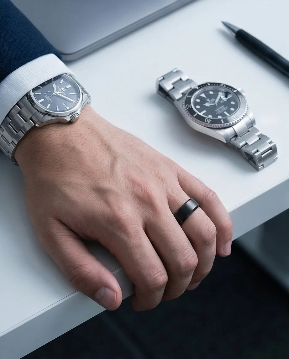 The Midnight Stealth: Matte Black Beveled Ring