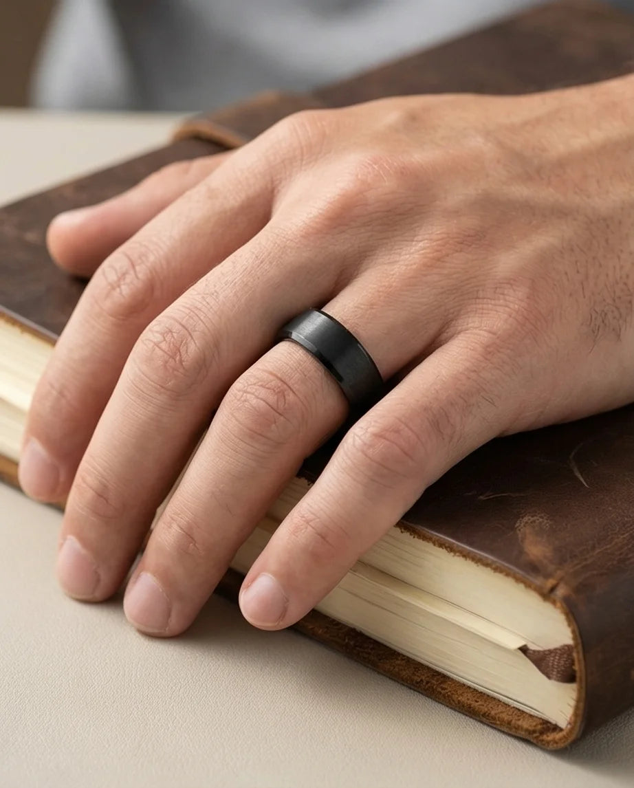 The Midnight Stealth: Matte Black Beveled Ring