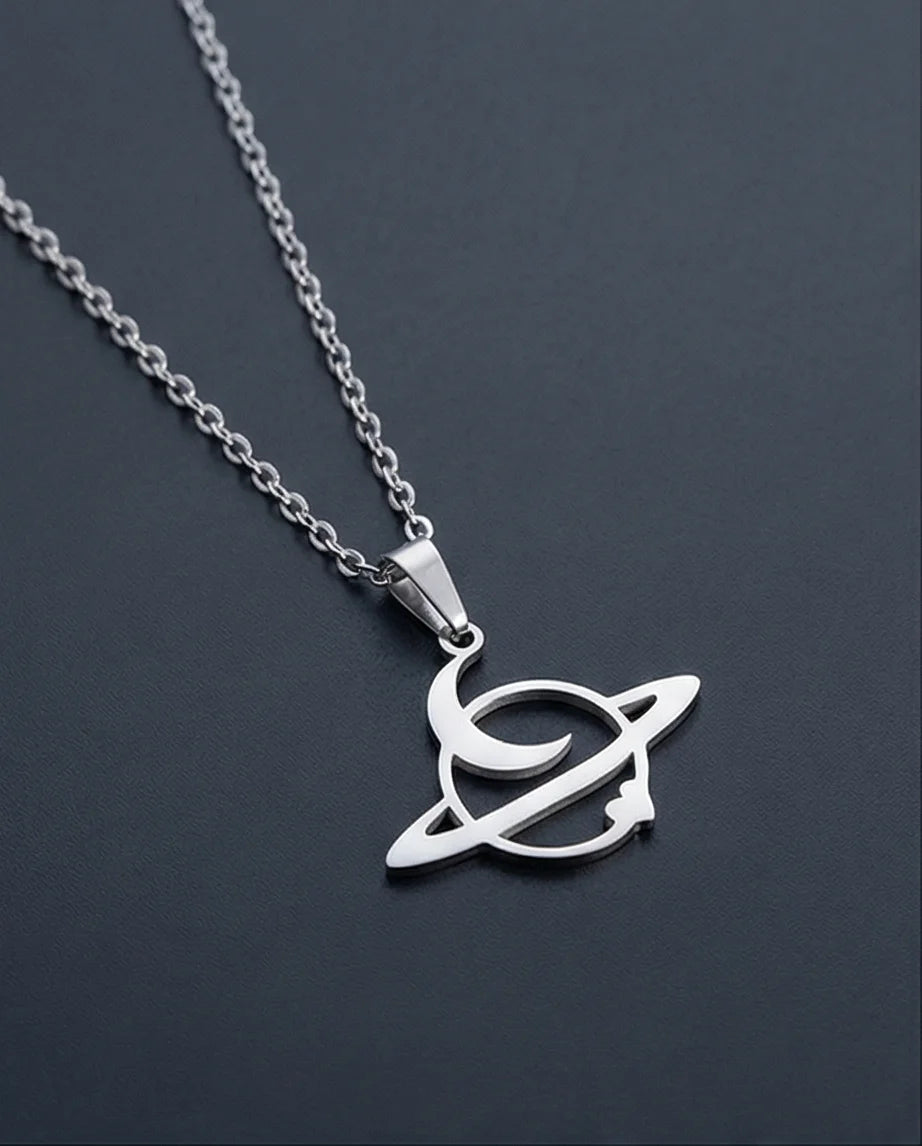 The Saturn Orbit: Crescent Moon & Planet Necklace