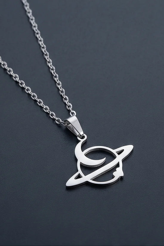The Saturn Orbit: Crescent Moon & Planet Necklace