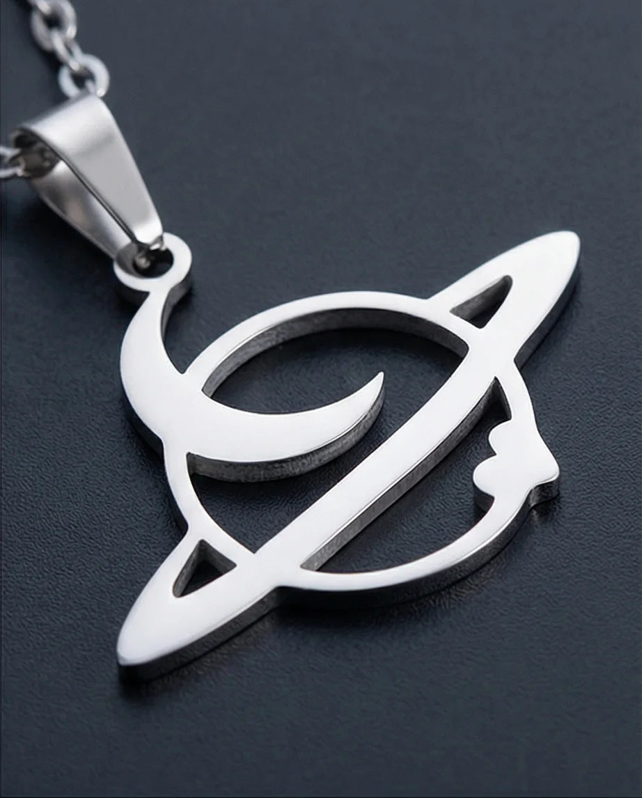 The Saturn Orbit: Crescent Moon & Planet Necklace