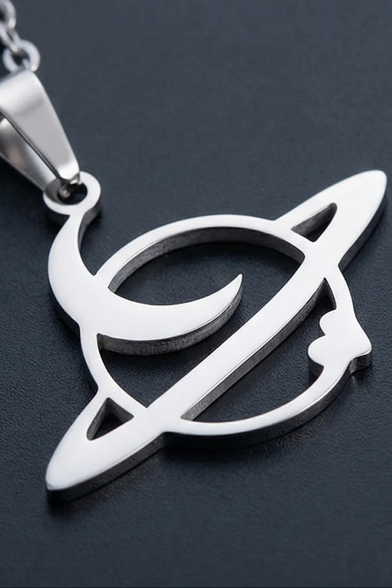 The Saturn Orbit: Crescent Moon & Planet Necklace