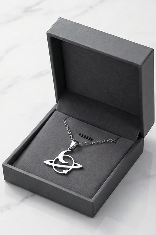 The Saturn Orbit: Crescent Moon & Planet Necklace